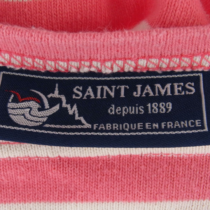 SAINT JAMES セントジェームス ボーダー バスクシャツ 長袖 Tシャツ ピンク ホワイト ピンク系 オフホワイト系 USA：36【中古】