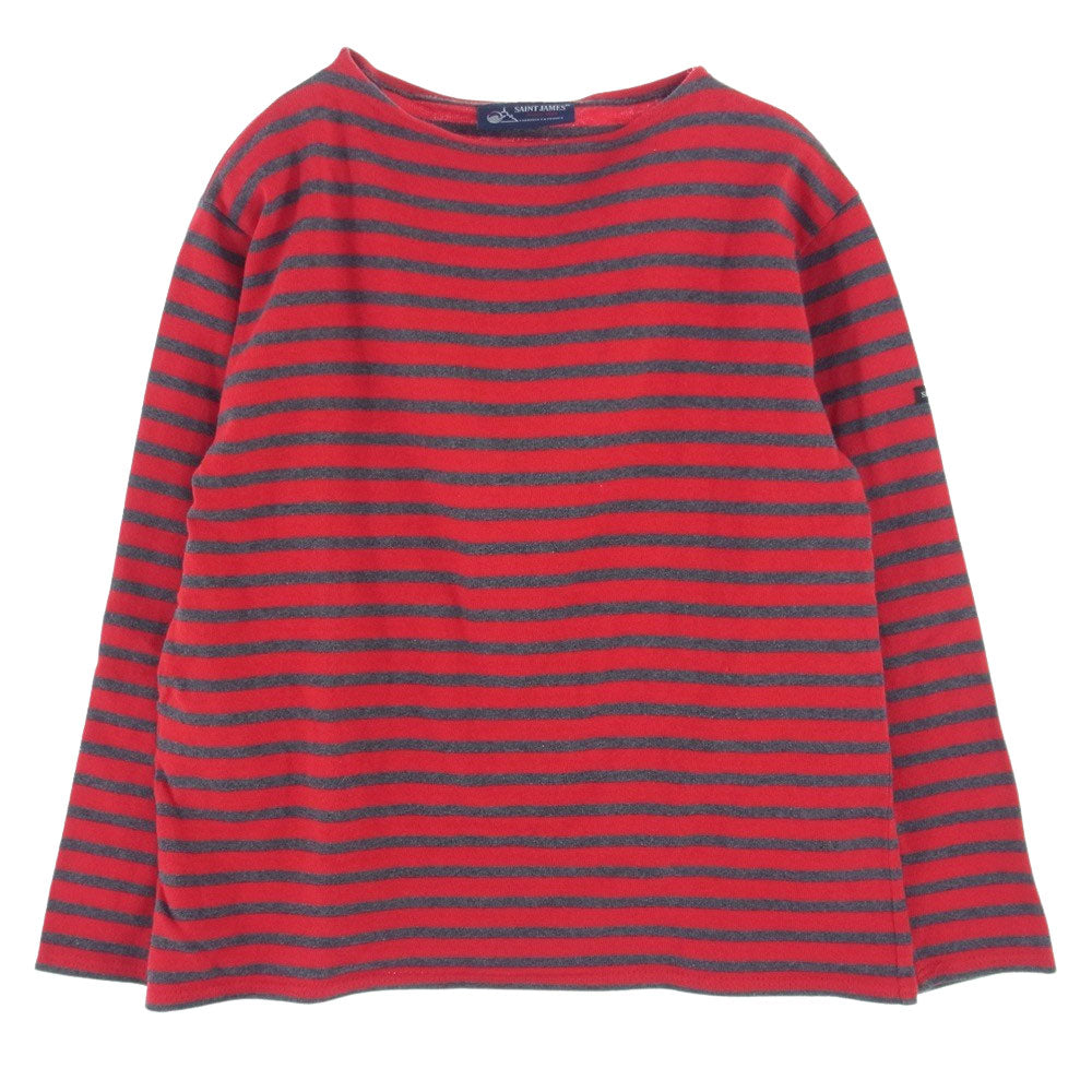 SAINT JAMES セントジェームス ボーダー バスクシャツ 長袖 Tシャツ レッド グレー レッド系 グレー系 USA36【中古】