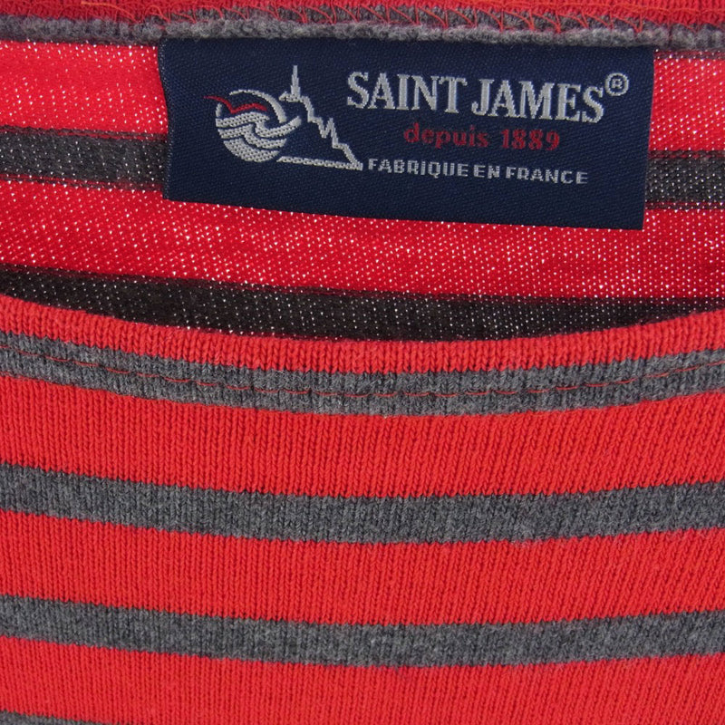 SAINT JAMES セントジェームス ボーダー バスクシャツ 長袖 Tシャツ レッド グレー レッド系 グレー系 USA36【中古】