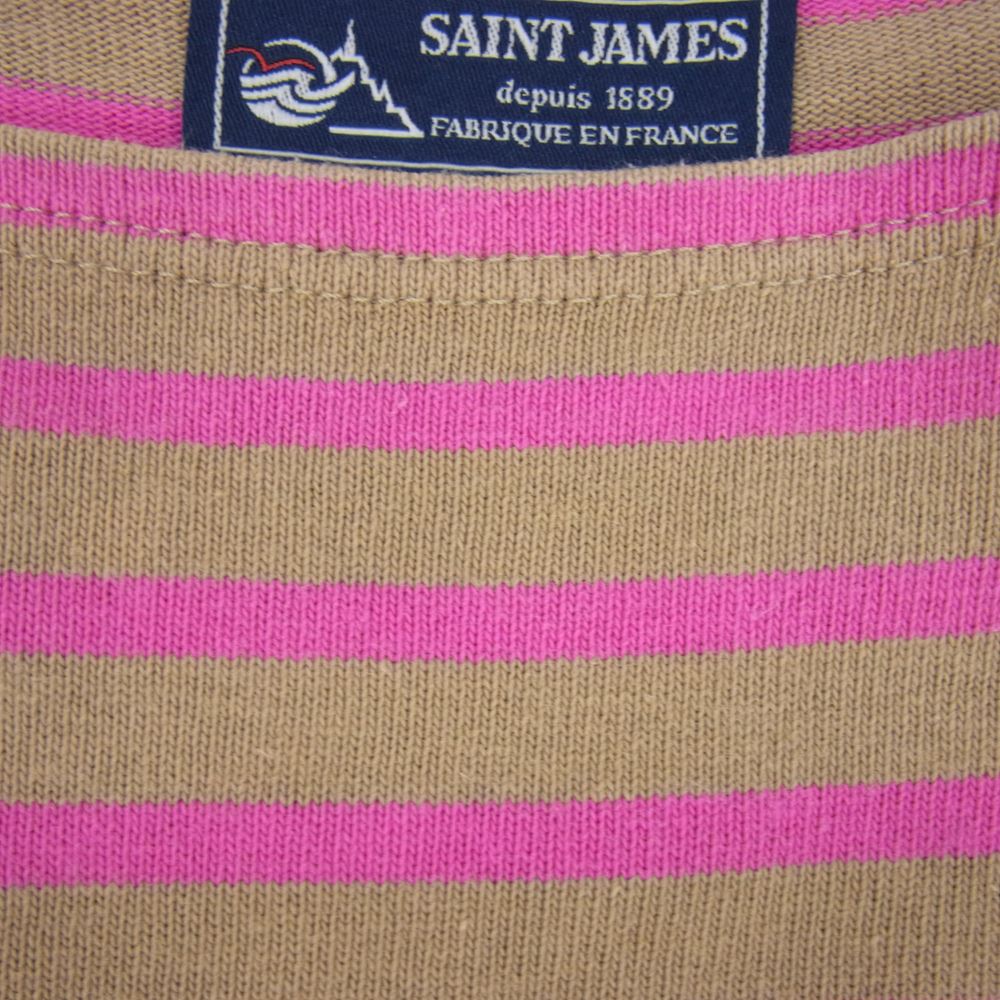 SAINT JAMES セントジェームス ボーダー バスクシャツ 長袖 Tシャツ ベージュ ピンク系 ML【中古】