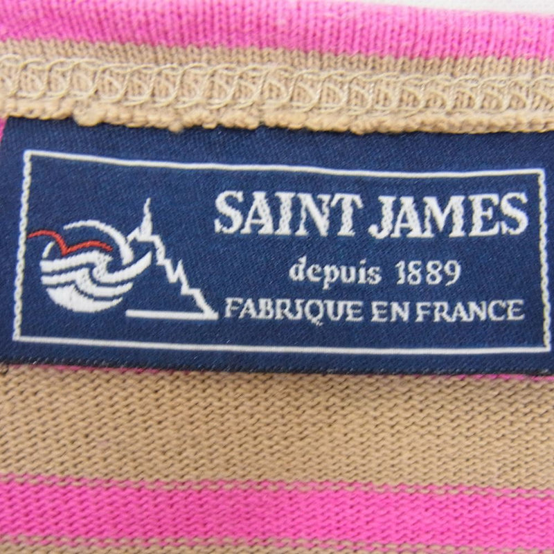 SAINT JAMES セントジェームス ボーダー バスクシャツ 長袖 Tシャツ ベージュ ピンク系 ML【中古】