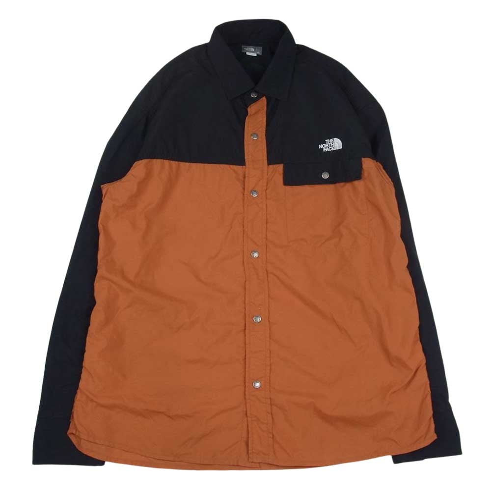 THE NORTH FACE ノースフェイス NR11961 L/S Nuptse Shirt ロングスリーブヌプシシャツ ブラック系 オレンジ系 XL【中古】