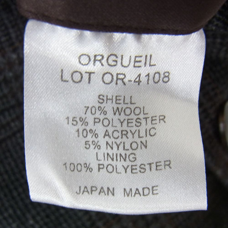 ORGUEIL オルゲイユ OR-4108 尾州産 グレンチェック ジャケット グレー系 38【美品】【中古】