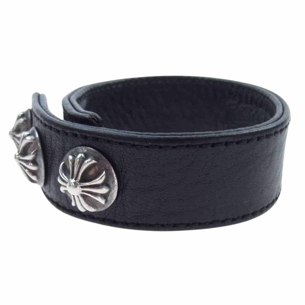 CHROME HEARTS クロムハーツ（原本無） 3BTN 2SNP クロスボール 3ボタン 2スナップ レザー ブレスレット ブラック系【中古】