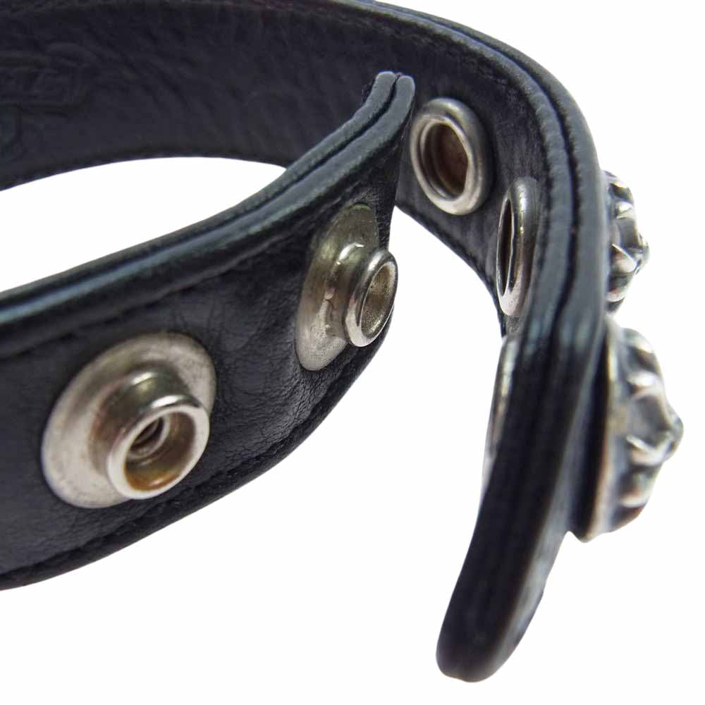 CHROME HEARTS クロムハーツ（原本無） 3BTN 2SNP クロスボール 3ボタン 2スナップ レザー ブレスレット ブラック系【中古】