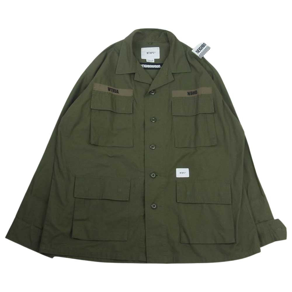 WTAPS ダブルタップス  19AW  192WVNHD-SHM02S × NEIGHBORHOOD ネイバーフッド JUNGLE LS SHIRT ジャングル 長袖シャツ カーキ系 02【中古】