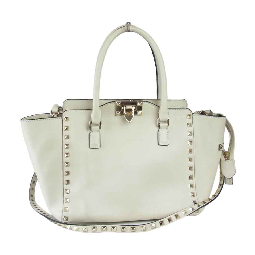 VALENTINO ヴァレンティノ ロックスタッズ 2way ハンド バッグ アイボリー系【中古】