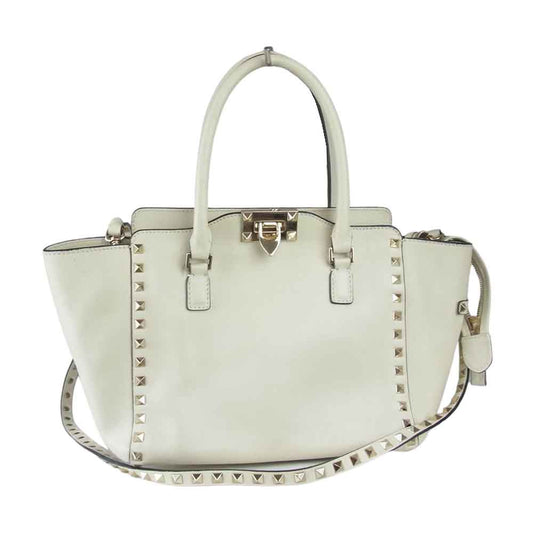 VALENTINO ヴァレンティノ ロックスタッズ 2way ハンド バッグ アイボリー系【中古】