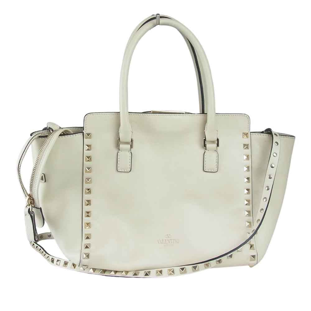 VALENTINO ヴァレンティノ ロックスタッズ 2way ハンド バッグ アイボリー系【中古】