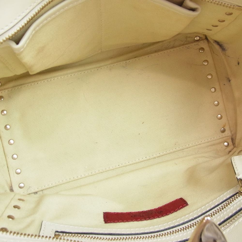 VALENTINO ヴァレンティノ ロックスタッズ 2way ハンド バッグ アイボリー系【中古】