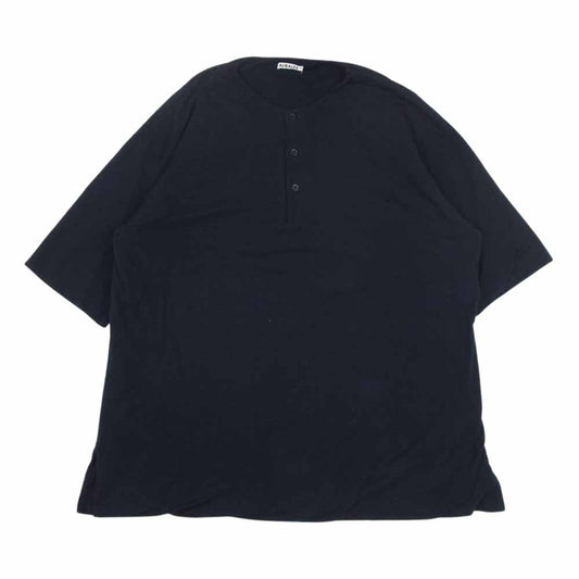 AURALEE オーラリー A8SH02HK HIGH GAUGE PIQUE DOUBLE CLOTH HENLEY NECK ハイ ガーゼ ピケ ダブル クロース ヘンリー ネック 半袖 Tシャツ ネイビー系 4【中古】