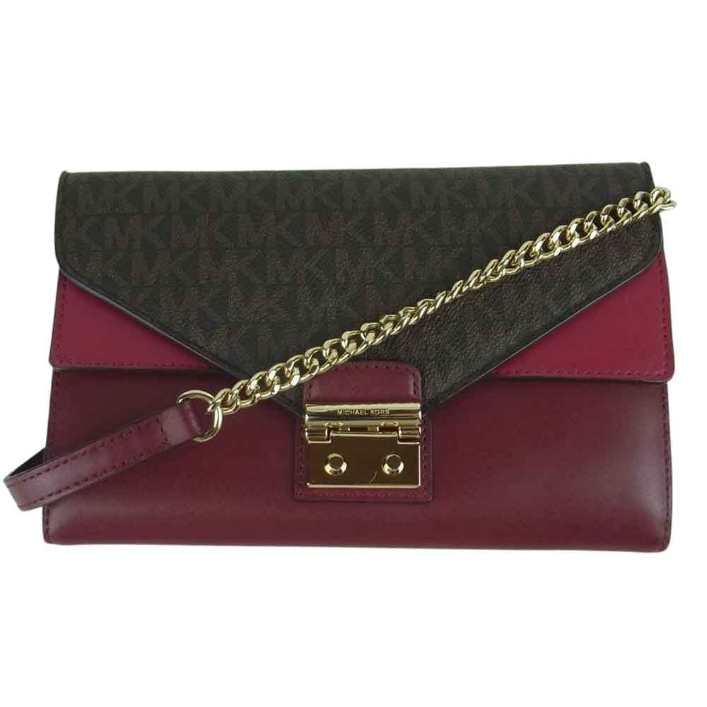 Michael Kors マイケルコース シグネチャー チェーンショルダー ウォレット バッグ ポシェット 財布 エンジ系 ボルドー系【中古】