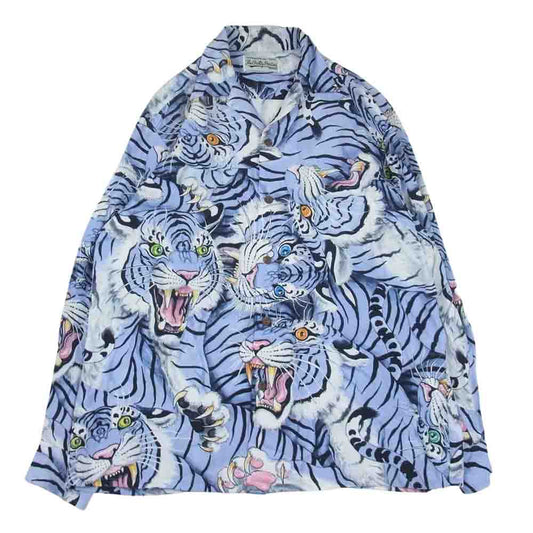 WACKO MARIA ワコマリア TIM LEHI HAWAIIAN SHIRT L/S 百虎 長袖 シャツ レーヨン 100％ ブルー系 L【中古】