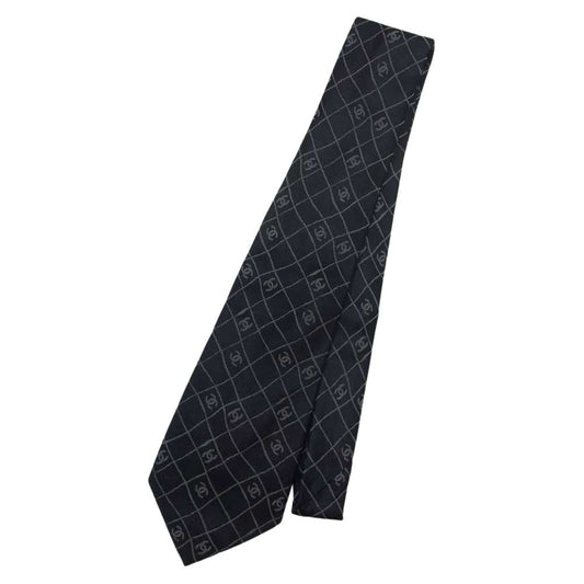 CHANEL シャネル シルク 100% ココマーク ネクタイ ブラック系【中古】