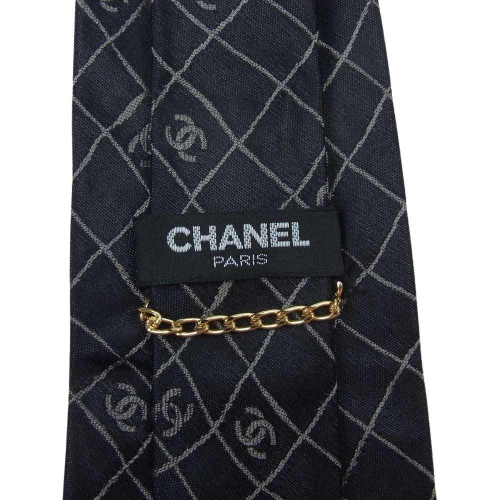 CHANEL シャネル シルク 100% ココマーク ネクタイ ブラック系【中古】