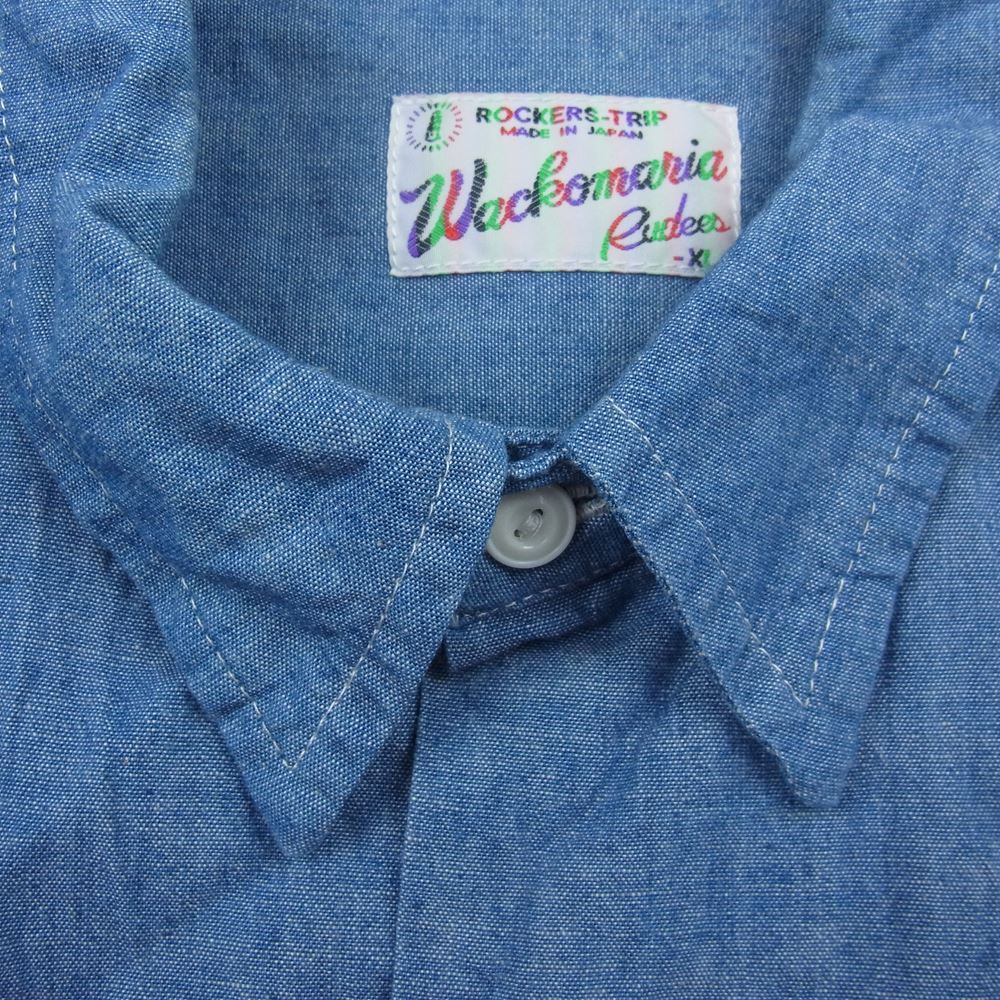 WACKO MARIA ワコマリア バック マリアプリント ワッペン付 シャンブレー 半袖 シャツ インディゴブルー系 XL【中古】