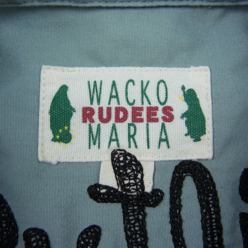 WACKO MARIA ワコマリア バック 刺繍 ワッペン付 ボーリング 半袖 シャツ ブルー  グリーン系 L【中古】