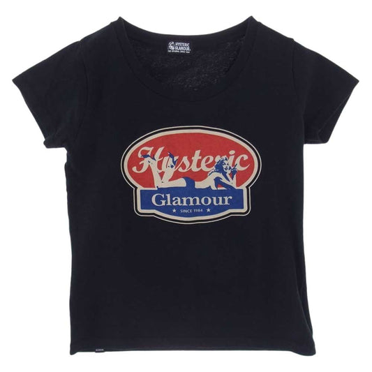 HYSTERIC GLAMOUR ヒステリックグラマー 01203CT01 OVAL WOMAN LOGO プリント チビ Tシャツ ブラック系 F【美品】【中古】