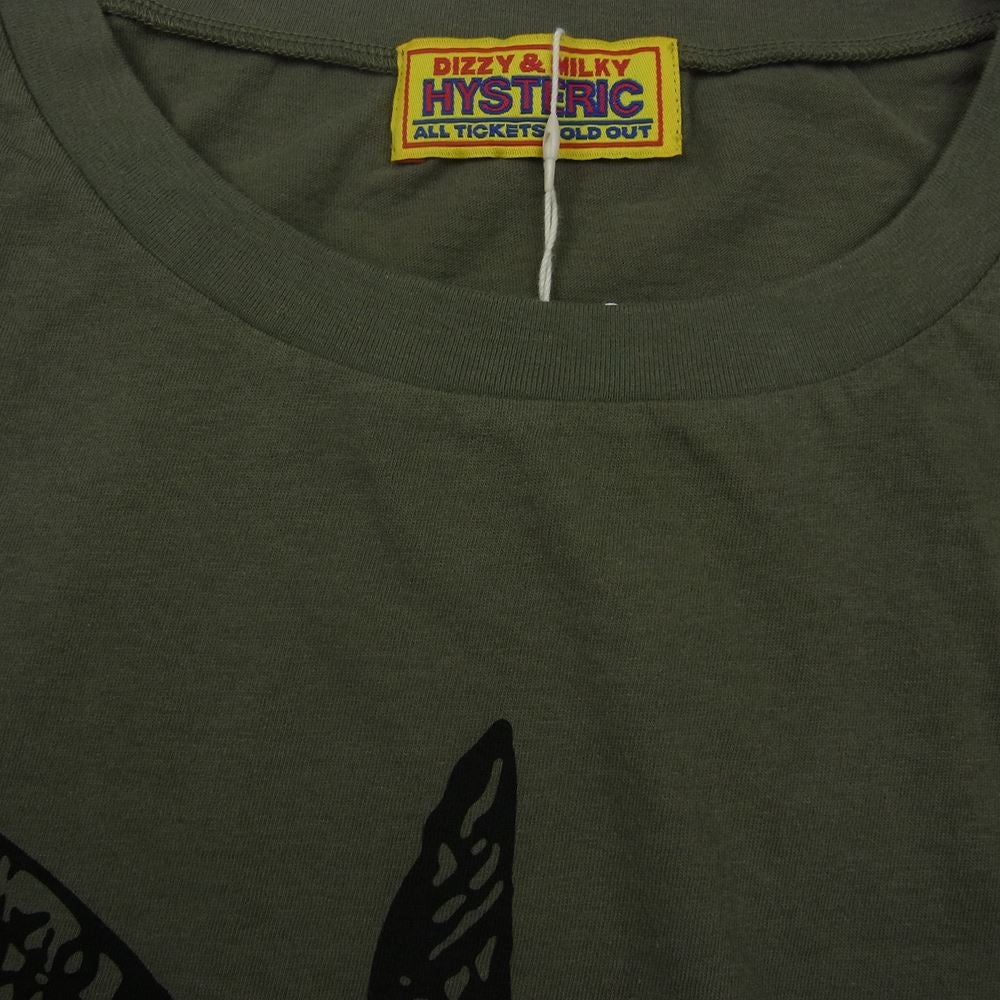 HYSTERIC GLAMOUR ヒステリックグラマー 01221CT08 BUTTERFLY GIRL プリント Tシャツ カーキ系 F【新古品】【未使用】【中古】