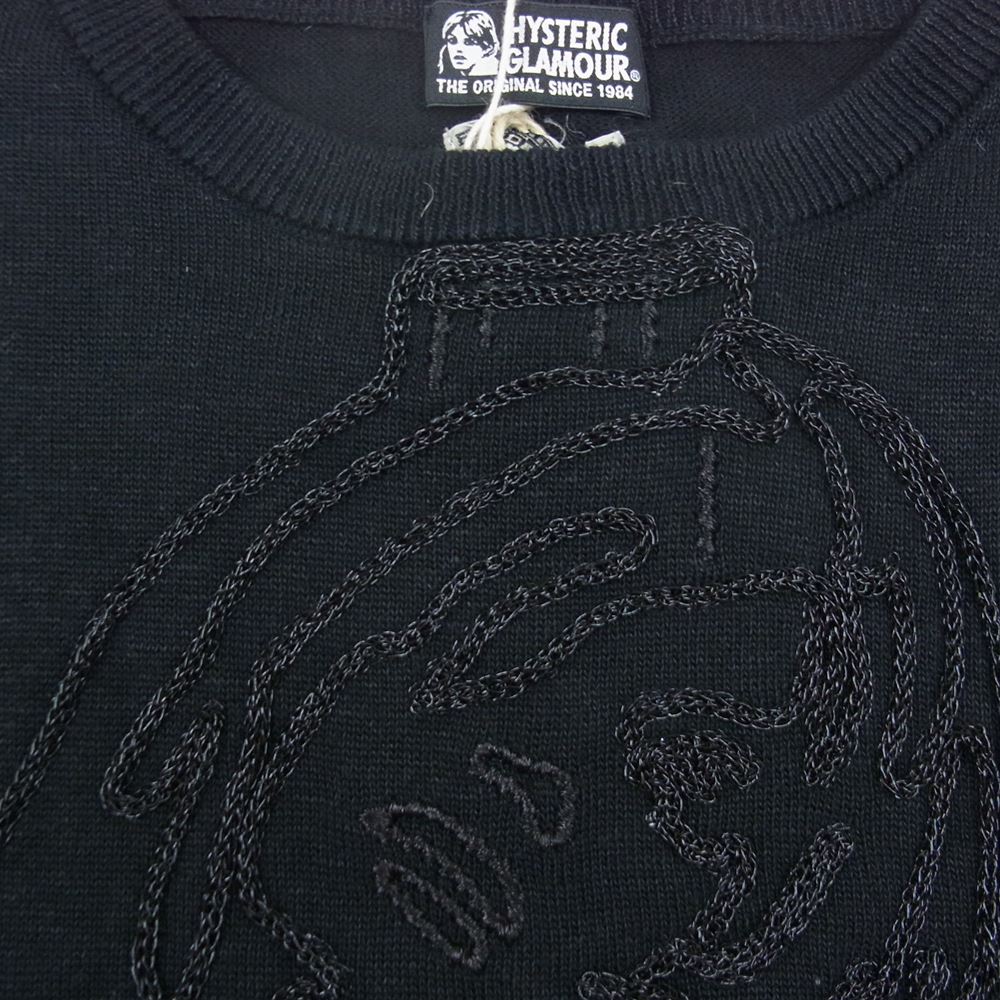 HYSTERIC GLAMOUR ヒステリックグラマー 01211NS05 GUITAR GIRL ガール 刺繍 プルオーバー ニット セーター ブラック系 F【新古品】【未使用】【中古】