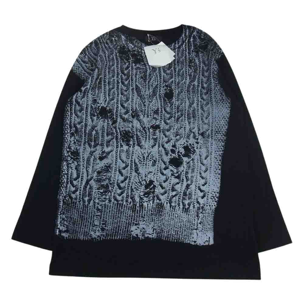 Y's Yohji Yamamoto ワイズ ヨウジヤマモト YV-T61-045-2 COTTON PLAIN STITCH PIGMENT PRINT BIG LONG SLEEVE T SHIRT コットン プレーン ステッチ プリント ビッグ ロングスリーブ Tシャツ ブラック系 2【極上美品】【中古】