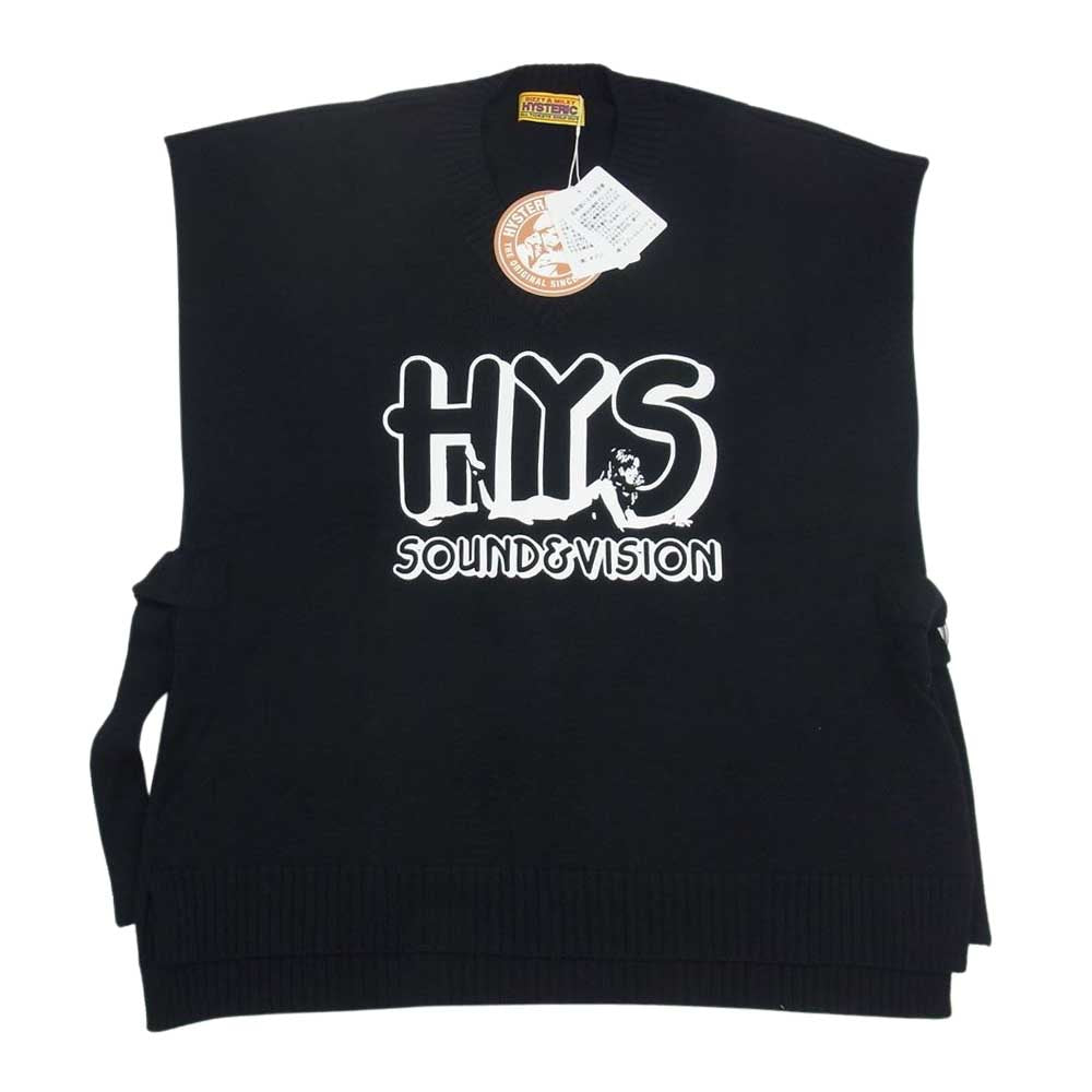 HYSTERIC GLAMOUR ヒステリックグラマー 01221NV01 コットン ニット Vネック ベスト ブラック系 F【新古品】【未使用】【中古】