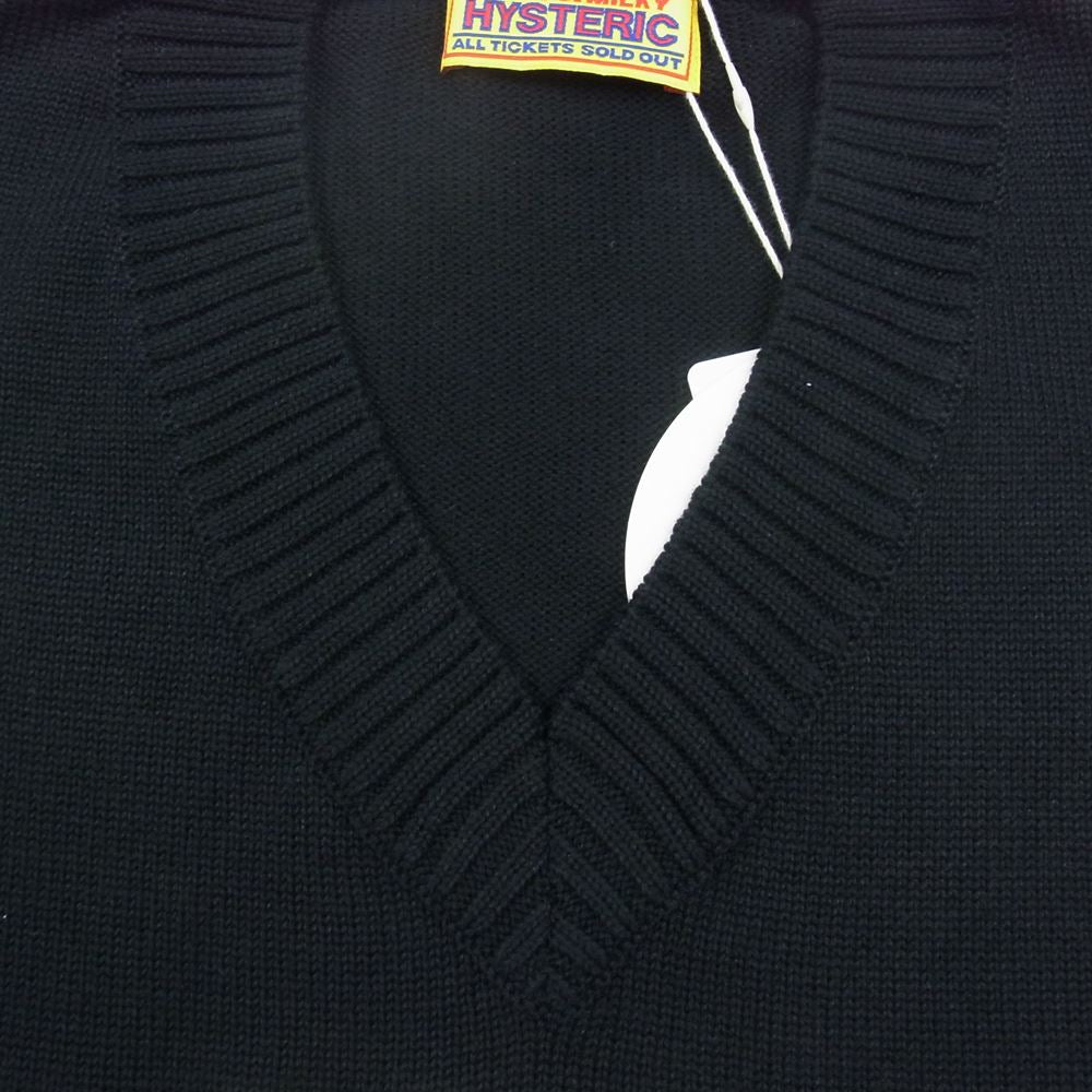 HYSTERIC GLAMOUR ヒステリックグラマー 01221NV01 コットン ニット Vネック ベスト ブラック系 F【新古品】【未使用】【中古】