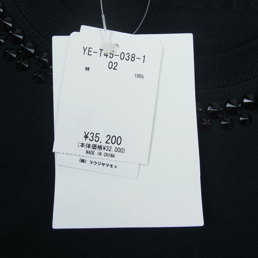 Y's Yohji Yamamoto ワイズ ヨウジヤマモト YE-T45-038-1 STUDDED LONG T SHIRT ロング Tシャツ カットソー スタッズ ブラック系 2【極上美品】【中古】