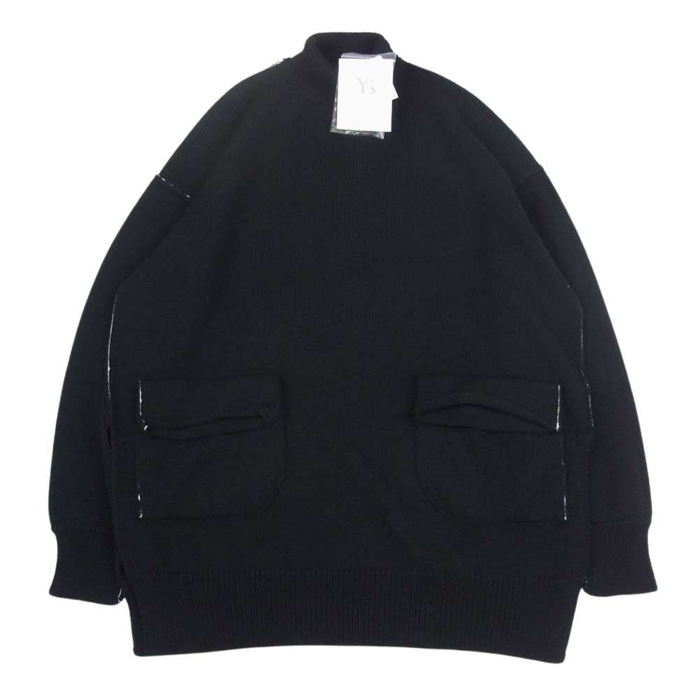 Y's Yohji Yamamoto ワイズ ヨウジヤマモト YX-K05-182-3 PLAITING PLAIN STITCH HIGH NECK PULLOVER プレーン ステッチ ハイネック プルオーバ― ニット ブラック系 2【美品】【中古】