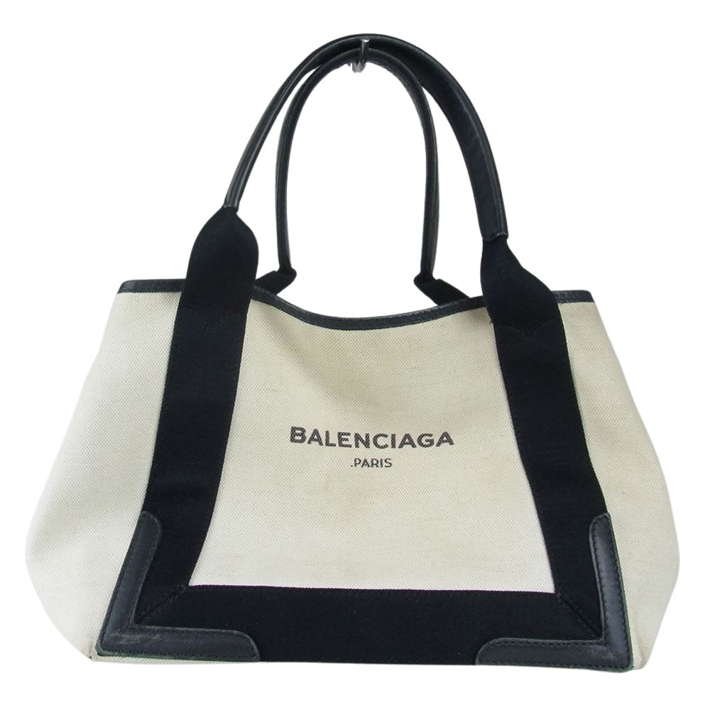 BALENCIAGA バレンシアガ 339933 NAVY CABAS ネイビー カバス S ショルダー トート バック ホワイト系【中古】