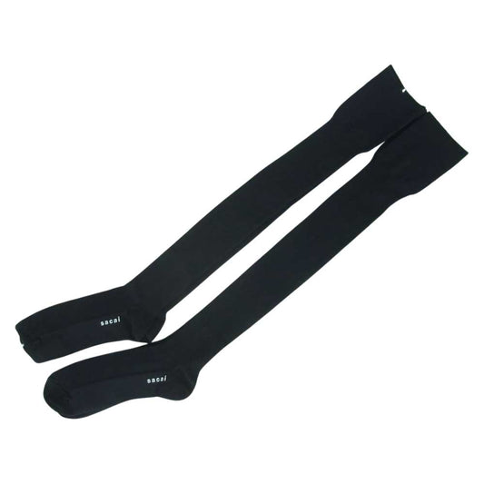 Sacai サカイ 21-05875 MAIN KNEE HIGH SOCKS ロゴ プリント ニーハイ ソックス 2点セット ブラック系 OS【新古品】【未使用】【中古】