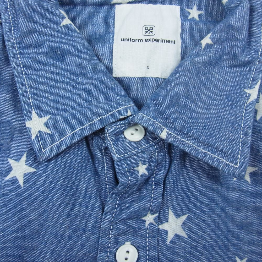 uniform experiment ユニフォームエクスペリメント UE-110039 COTTON CHAMBRAY S/S STAR PATTERN SHIRT コットン シャンブレー スター 半袖 シャツ インディゴブルー系 4【中古】