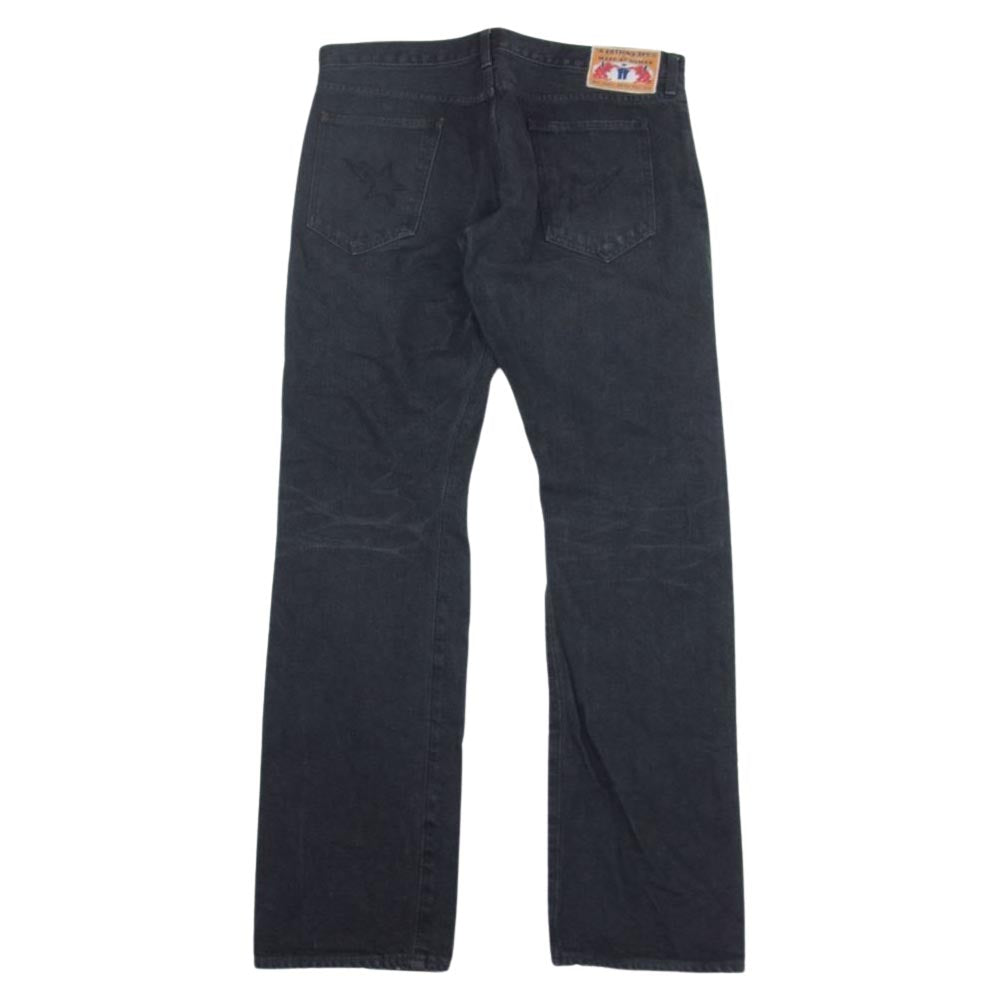 A BATHING APE アベイシングエイプ エイプスター 刺繍 ロゴ デニム パンツ ブラック系 L【中古】