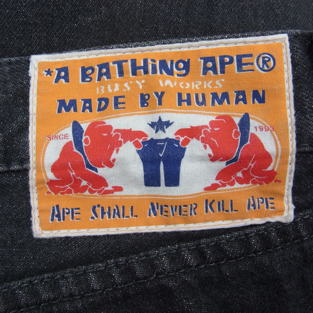 A BATHING APE アベイシングエイプ エイプスター 刺繍 ロゴ デニム パンツ ブラック系 L【中古】