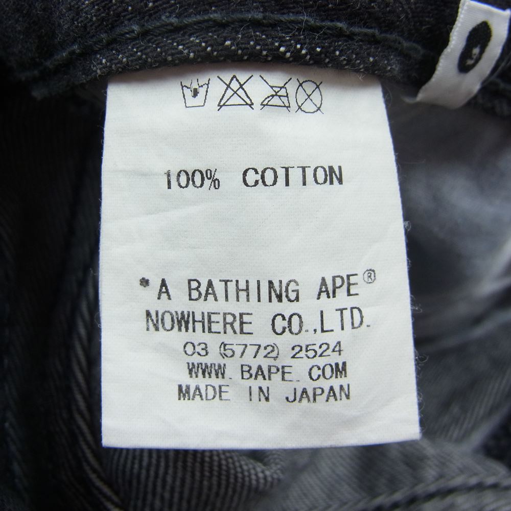 A BATHING APE アベイシングエイプ エイプスター 刺繍 ロゴ デニム パンツ ブラック系 L【中古】