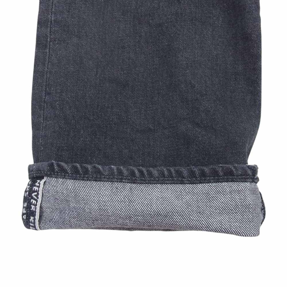 A BATHING APE アベイシングエイプ エイプスター 刺繍 ロゴ デニム パンツ ブラック系 L【中古】