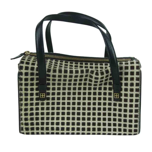 Kate Spade ケイトスペード ハラコチェック スクエア ハンド バッグ イタリア製 ブラウン系 オフホワイト系【中古】