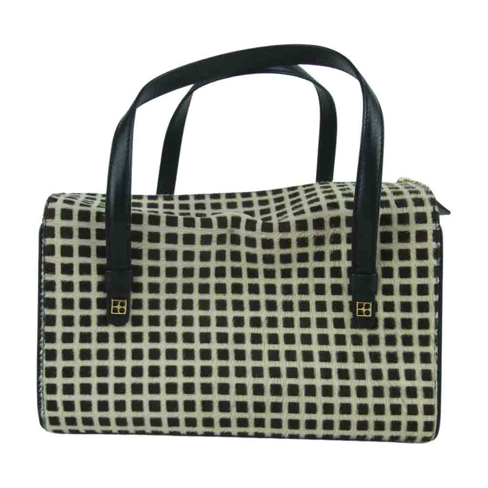 Kate Spade ケイトスペード ハラコチェック スクエア ハンド バッグ イタリア製 ブラウン系 オフホワイト系【中古】