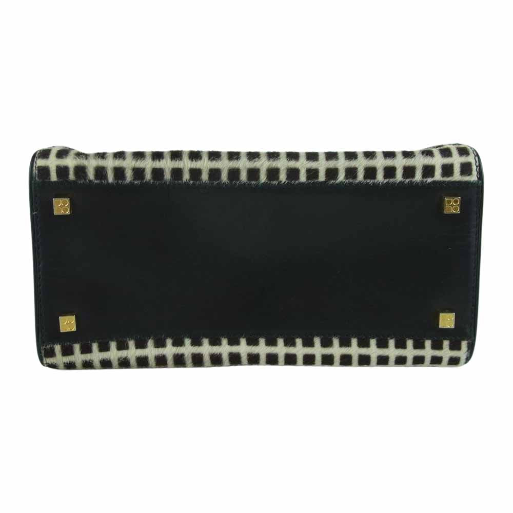 Kate Spade ケイトスペード ハラコチェック スクエア ハンド バッグ イタリア製 ブラウン系 オフホワイト系【中古】