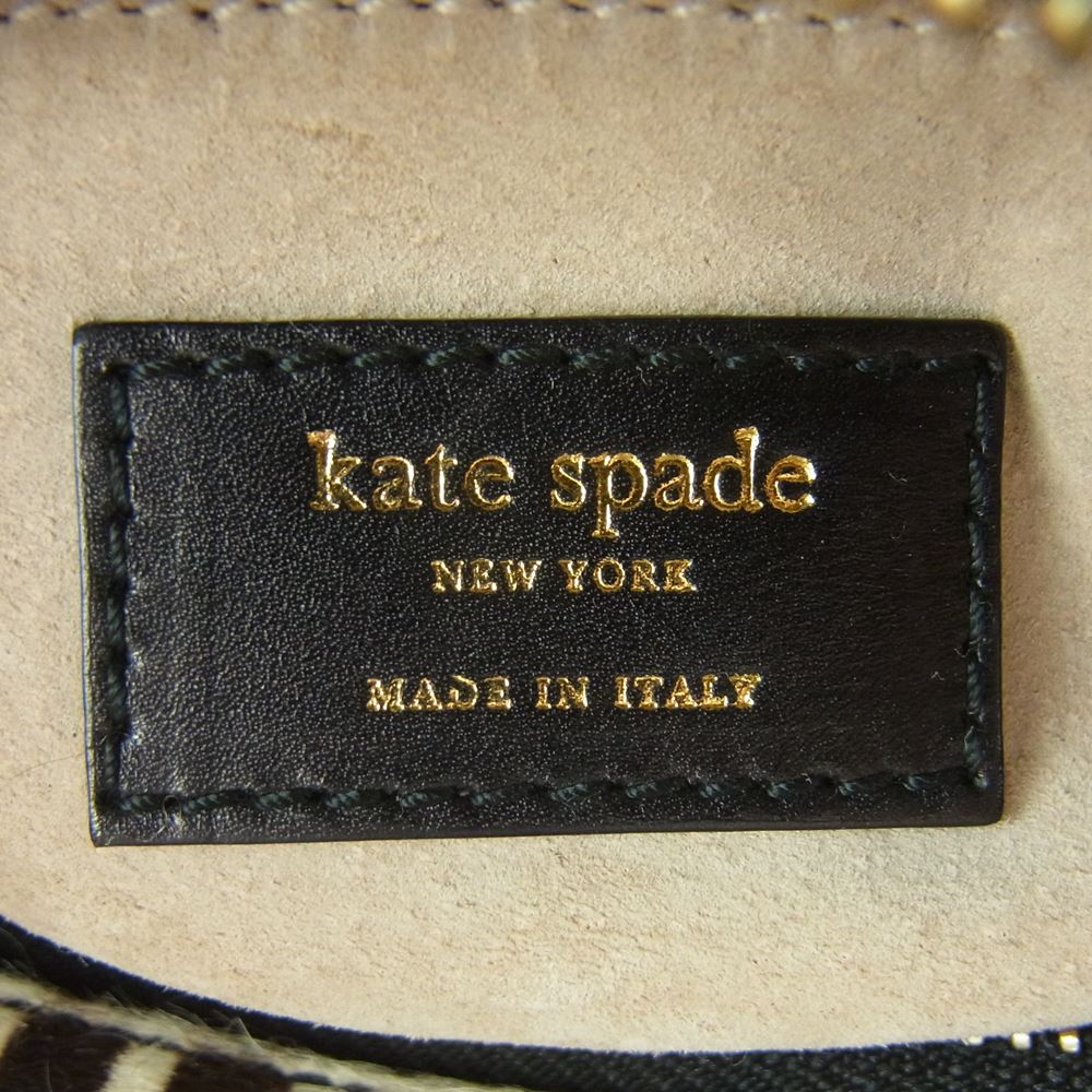 Kate Spade ケイトスペード ハラコチェック スクエア ハンド バッグ イタリア製 ブラウン系 オフホワイト系【中古】