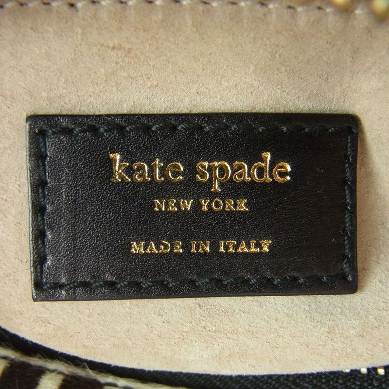 Kate Spade ケイトスペード ハラコチェック スクエア ハンド バッグ イタリア製 ブラウン系 オフホワイト系【中古】