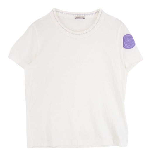 MONCLER モンクレール E10938062300 8390X T-SHIRT GIROCOLLO デカロゴワッペン 襟ニット切替 Tシャツ ホワイト系 XS【中古】