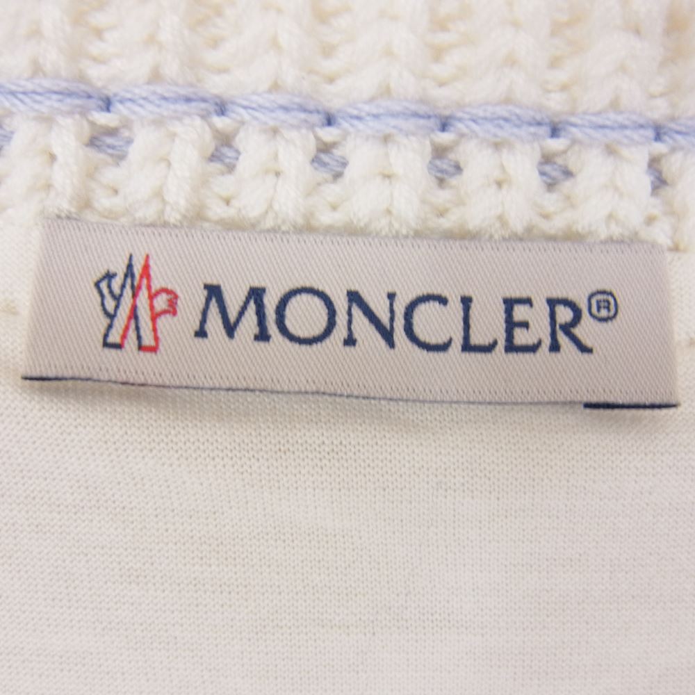 MONCLER モンクレール E10938062300 8390X T-SHIRT GIROCOLLO デカロゴワッペン 襟ニット切替 Tシャツ ホワイト系 XS【中古】