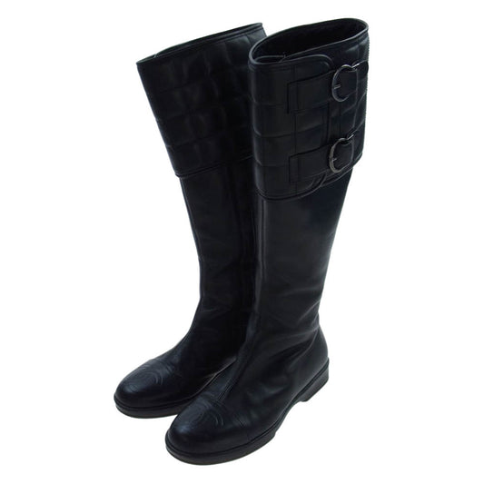 CHANEL シャネル CC ココマーク ベルト ロング ブーツ ブラック系【中古】