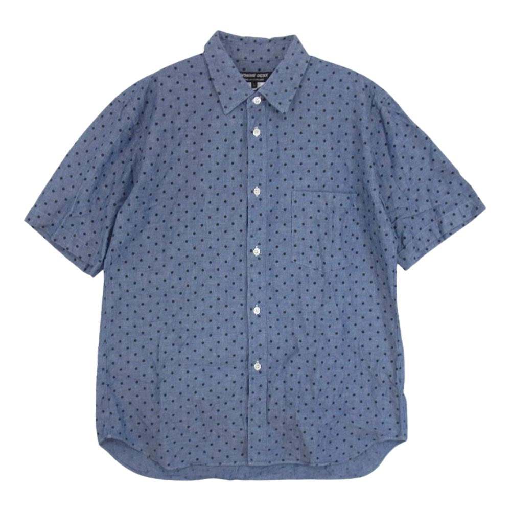COMME des GARCONS HOMME DEUX コムデギャルソンオムドゥ DO-B065 ドット柄 シャンブレー  半袖 シャツ ブルー系 L【中古】