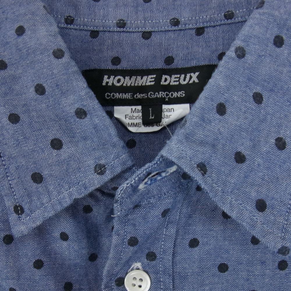 COMME des GARCONS HOMME DEUX コムデギャルソンオムドゥ DO-B065 ドット柄 シャンブレー  半袖 シャツ ブルー系 L【中古】