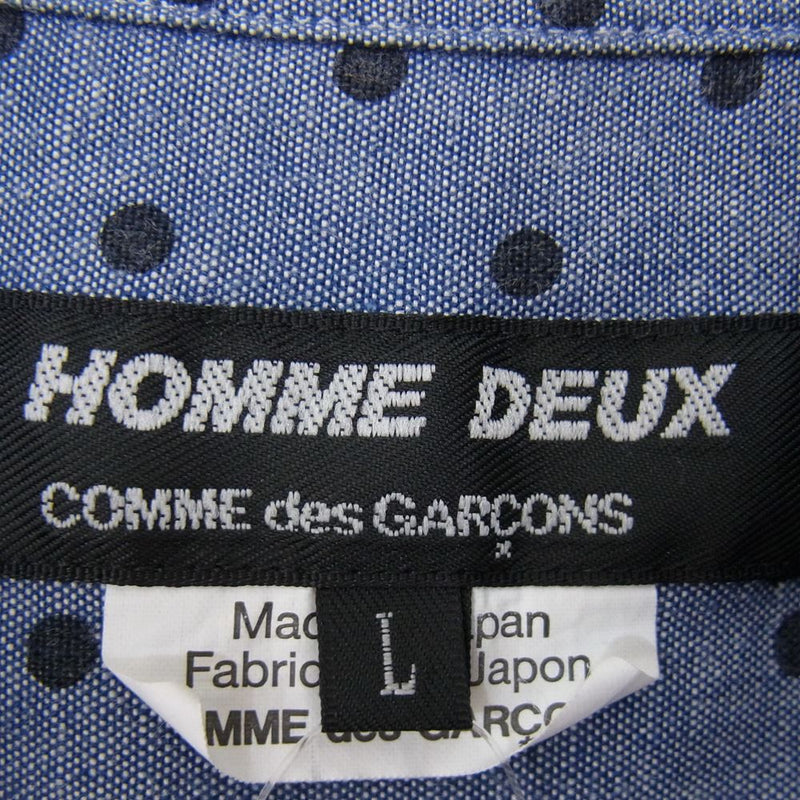 COMME des GARCONS HOMME DEUX コムデギャルソンオムドゥ DO-B065 ドット柄 シャンブレー 半袖 シャツ ブルー系  L【中古】