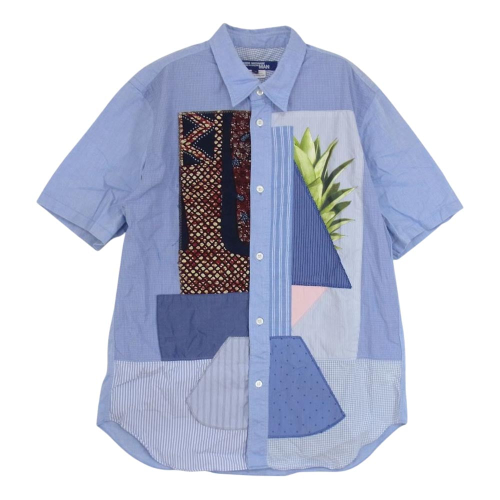 JUNYA WATANABE COMME des GARCONS MAN ジュンヤワタナベコムデギャルソンマン 16SS WQ-B029  綿ドビー×多素材MIX パッチワーク 半袖 シャツ ブルー系 M【中古】