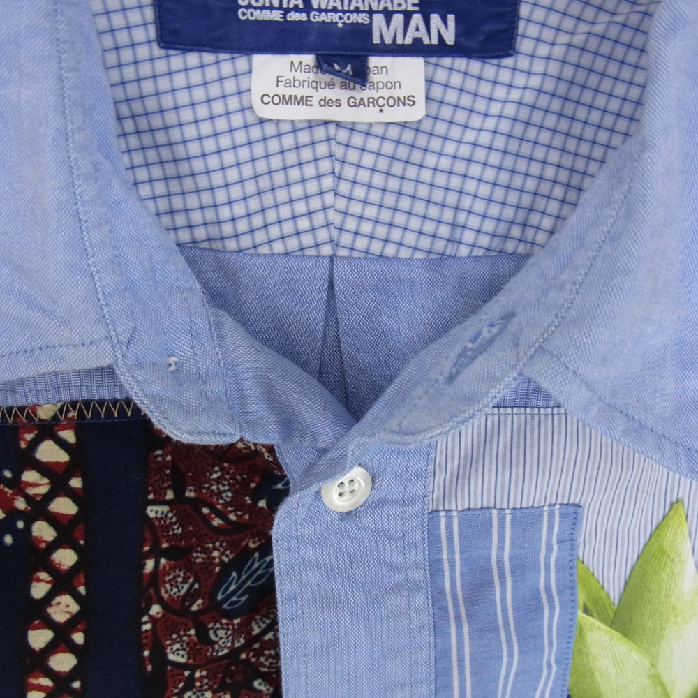 JUNYA WATANABE COMME des GARCONS MAN ジュンヤワタナベコムデギャルソンマン 16SS WQ-B029  綿ドビー×多素材MIX パッチワーク 半袖 シャツ ブルー系 M【中古】