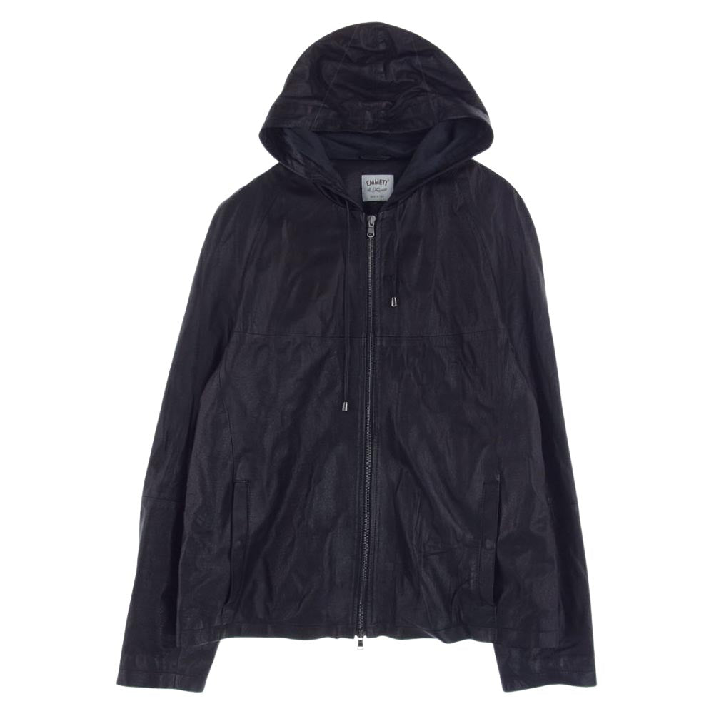 エンメティ 91-207-08-121496 国内正規品 BILL ZIPレザーブルゾン フード付き  極薄ラムレザー ジャケット ブラック系 52【中古】